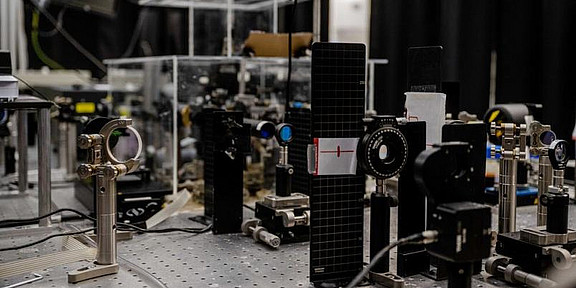 Photo of a laser experiment setup