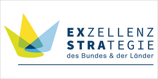 Logo of the Excellence Strategy: Three cones of light form a crown, word mark of the Excellence Strategy