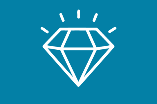 White icon on blue background: Sparkling diamond