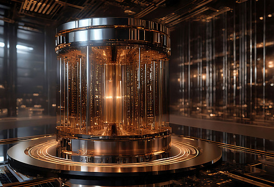 A graphic representation of a quantum computer in brown tones.