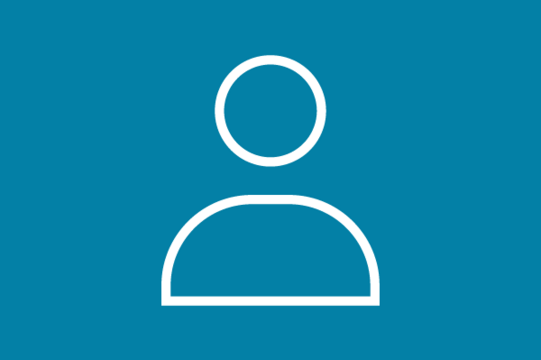 White icon on blue background: person indicated