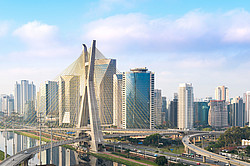 Skyline of Sao Paulo with striking bridge in the foreground