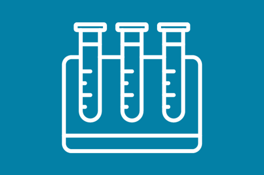 White icon on blue background: Three test tubes in a holder